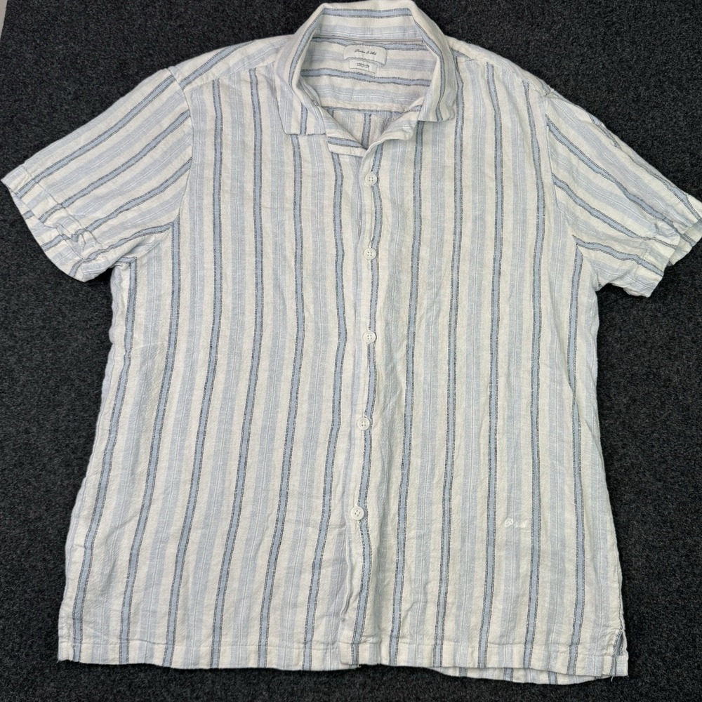 Porter & Ash Men's XL Linen Blend Shirt Blue Stripe Coastal Mediterranean Resort